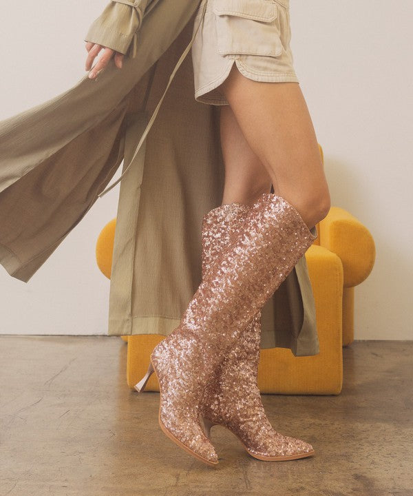 JEWEL-KNEE HIGH SEQUIN BOOTS