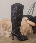 JEWEL-KNEE HIGH SEQUIN BOOTS
