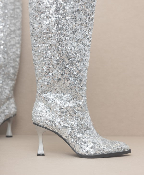 JEWEL-KNEE HIGH SEQUIN BOOTS
