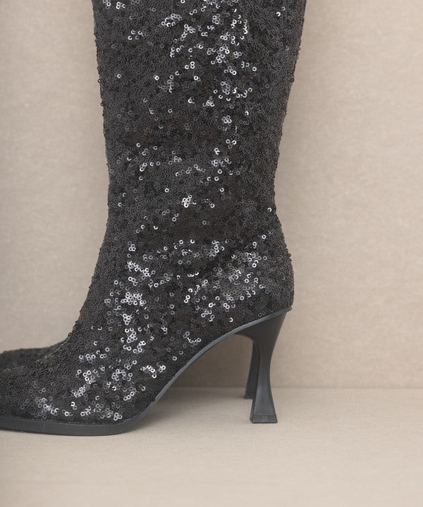 JEWEL-KNEE HIGH SEQUIN BOOTS