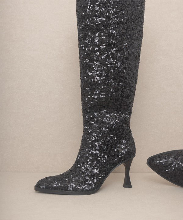JEWEL-KNEE HIGH SEQUIN BOOTS