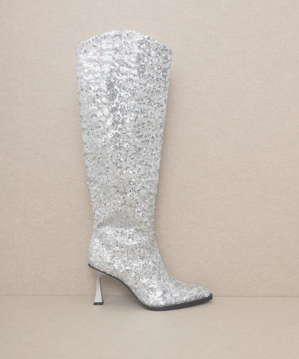 JEWEL-KNEE HIGH SEQUIN BOOTS