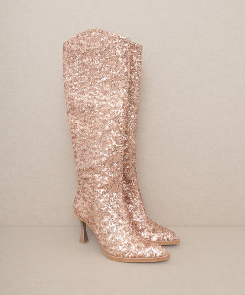 JEWEL-KNEE HIGH SEQUIN BOOTS